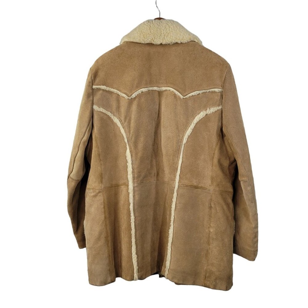 Vintage Sheepskin Faux Shearling Leather Fur Marlboro Men Coat sz 40/42 Rancher - Picture 7 of 8